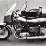 General view of the IZH Jupiter-5-01 motorcycle. Fairing, new tank, seat, tool boxes have changed the appearance of the motorcycle and modernized its shape 
